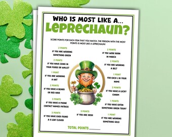 Who Is Most Like A Leprechaun Game Printable St Patricks Day Game St Patricks Party Game Who Is Like A Leprechaun Game Office Party Game