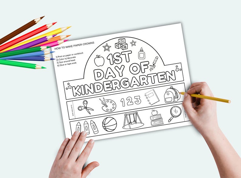 1st Day of School Paper Crown Printable Paper Crowns Back to School ...