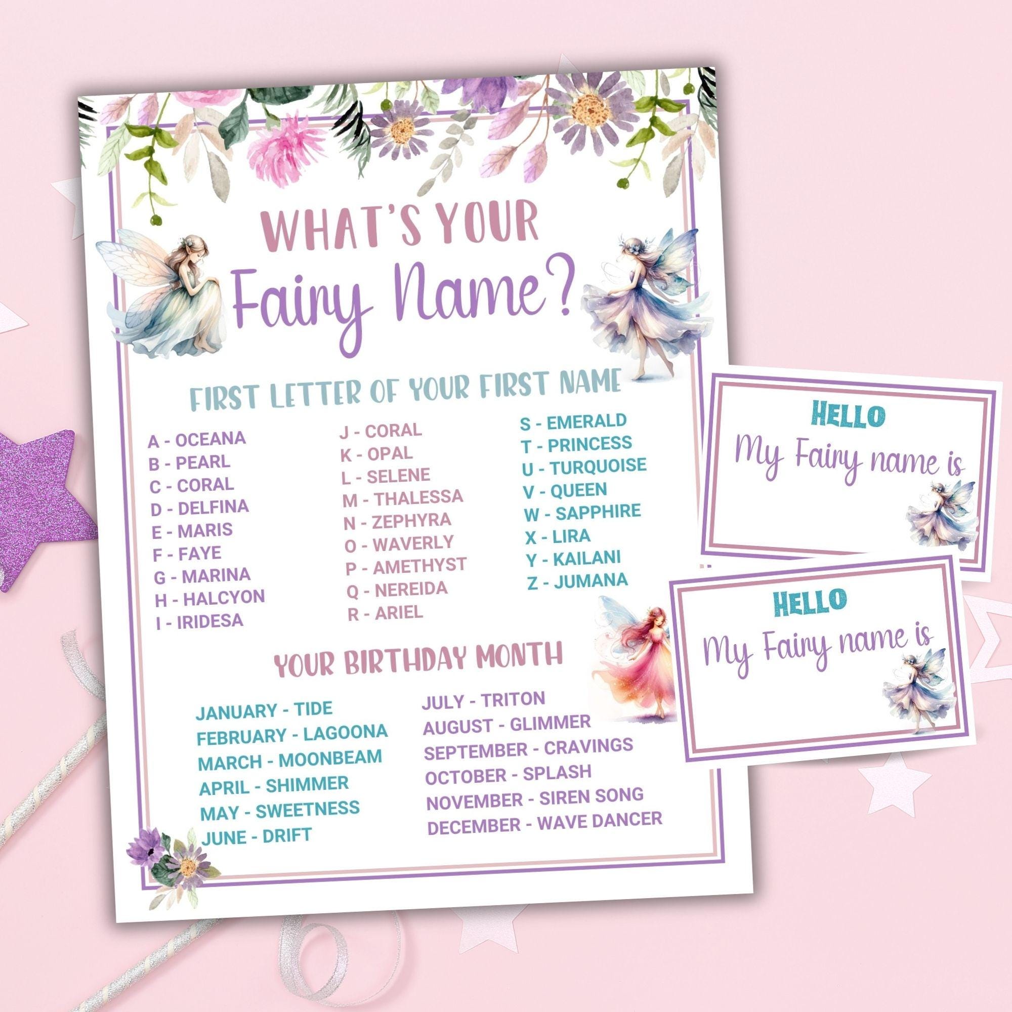 What's Your Fairy Name Party Game Printable Fairy Game Fairy Name Generator Fairy Birthday Party Fairy Theme Party Fairy Activity For Kids