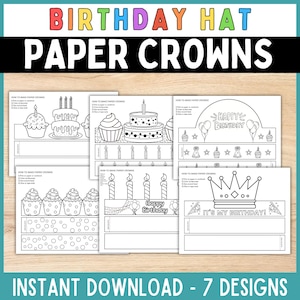 Couronne d'anniversaire en papier à imprimer couronnes d'anniversaire bandeau anniversaire activité de coloriage d'anniversaire imprimable fête d'anniversaire artisanat pour les enfants