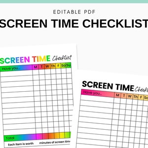 Screen Time Checklist Printable Editable Chore Chart Earn Screen Time Kids Screen Time Tracker Screen Time Chart Chore Checklist Chore List
