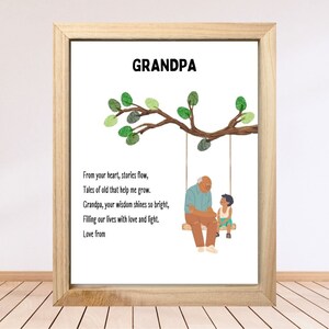 Impression artistique grand-père de l'empreinte de la main Carte grand-père imprimable pour la fête des pères Modèle d'artisanat d'empreintes digitales Cadeau fête des grands-parents Activité d'empreintes de main