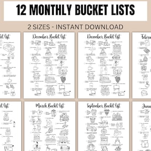 12 Monthly Bucket List Monthly To Do List Printable Planner Pages Seasonal Bucket List Summer Spring Winter Fall Christmas Bucket List