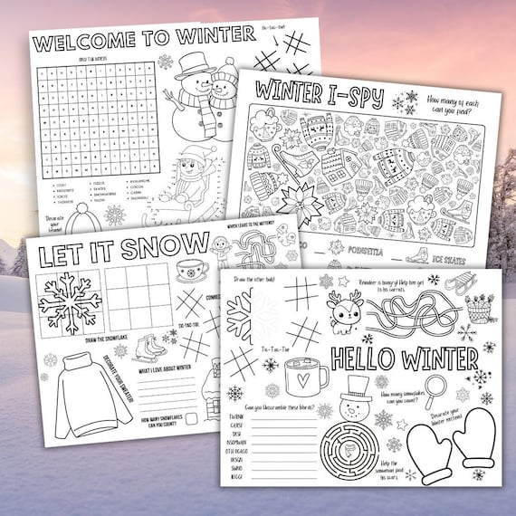 Winter Activity Placemat Printable Winter Coloring Placemats Winter Activities For Kids Printable Winter Activity Bundle Winter Puzzles