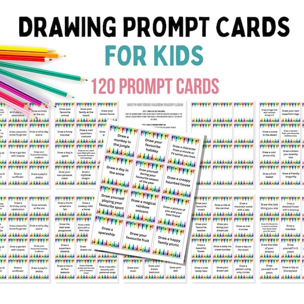 Drawing Prompts For Kids Printable Drawing Prompt Cards Drawing Ideas For Kids Drawing Activity Cards Boredom Busters