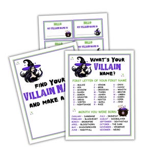 What's Your Villain Name Party Game Printable Halloween Game Villain Name Generator Halloween Party Game Halloween Activity Villain Party image 5