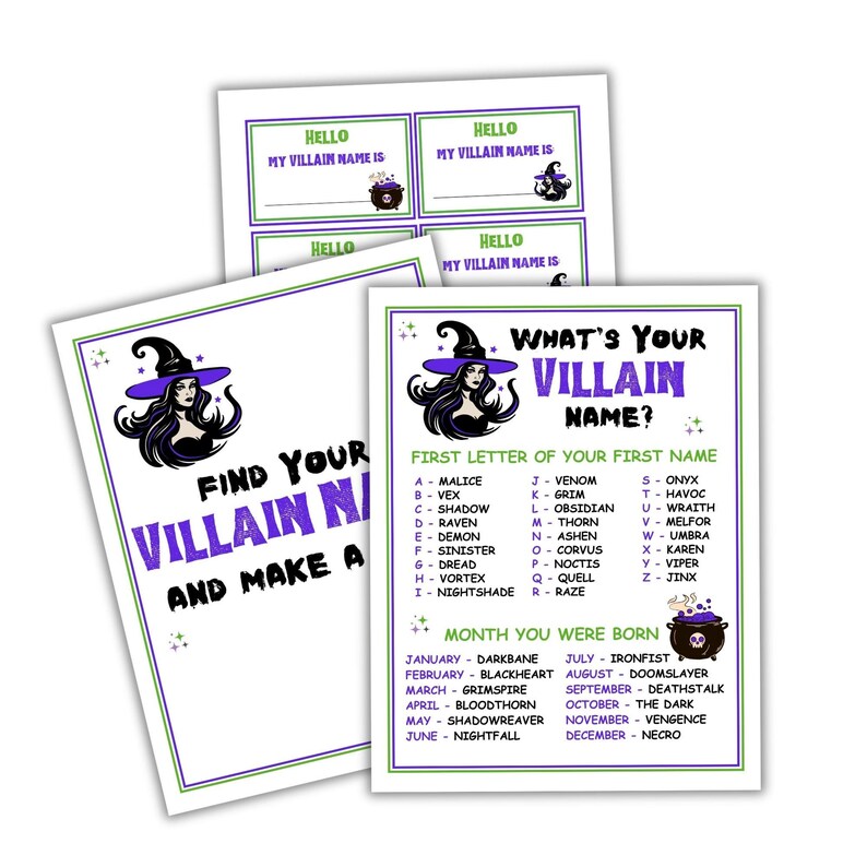 What's Your Villain Name Party Game Printable Halloween Game Villain Name Generator Halloween Party Game Halloween Activity Villain Party image 5