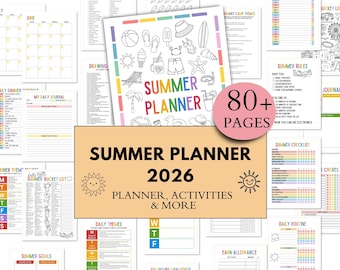Sommerplaner 2026 Druckbares Sommerlager zu Hause Sommerplan für Kinder Sommeraktivitäten Bearbeitbarer Sommerplaner für Kinder 2026 Planer