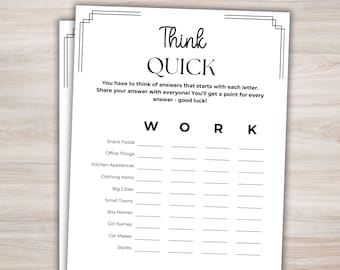 Office Think Quick Game Office Party Game Printable Team Building Games Office Games Staff Meeting Game Ice Breaker Games Work Party Games