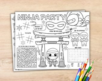 Ninja Party Activity Placemat Printable Ninja Coloring Placemat Ninja ...