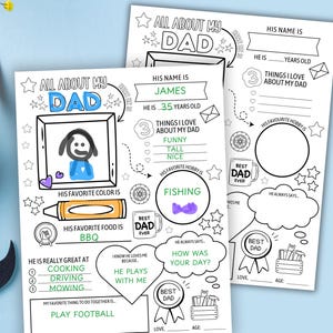 All About My Dad Printable Fathers Day Activity Fathers Day Questionnaire Dad Questionnaire Dad Gift From Kids DIY Gift For Dad Coloring