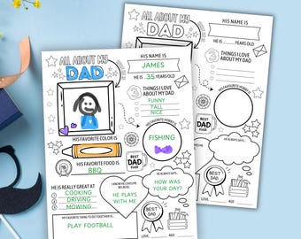 All About My Dad Printable Fathers Day Activity Fathers Day Questionnaire Dad Questionnaire Dad Gift From Kids DIY Gift For Dad Coloring