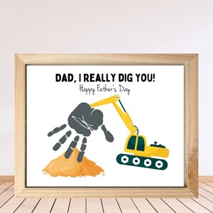 Impression d'art d'empreinte de main pour la fête des pères, modèle d'artisanat d'empreinte de main I Dig You, cadeau de fête des pères, activité d'empreinte de main bricolage pour enfants, carte de construction