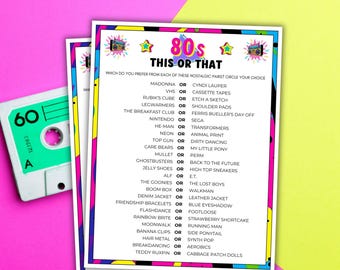 1980s This Or That Game 80s Party Games 80s Birthday Party Printable Party Games 80s Party Games 1980s Birthday 80s Would You Rather Game