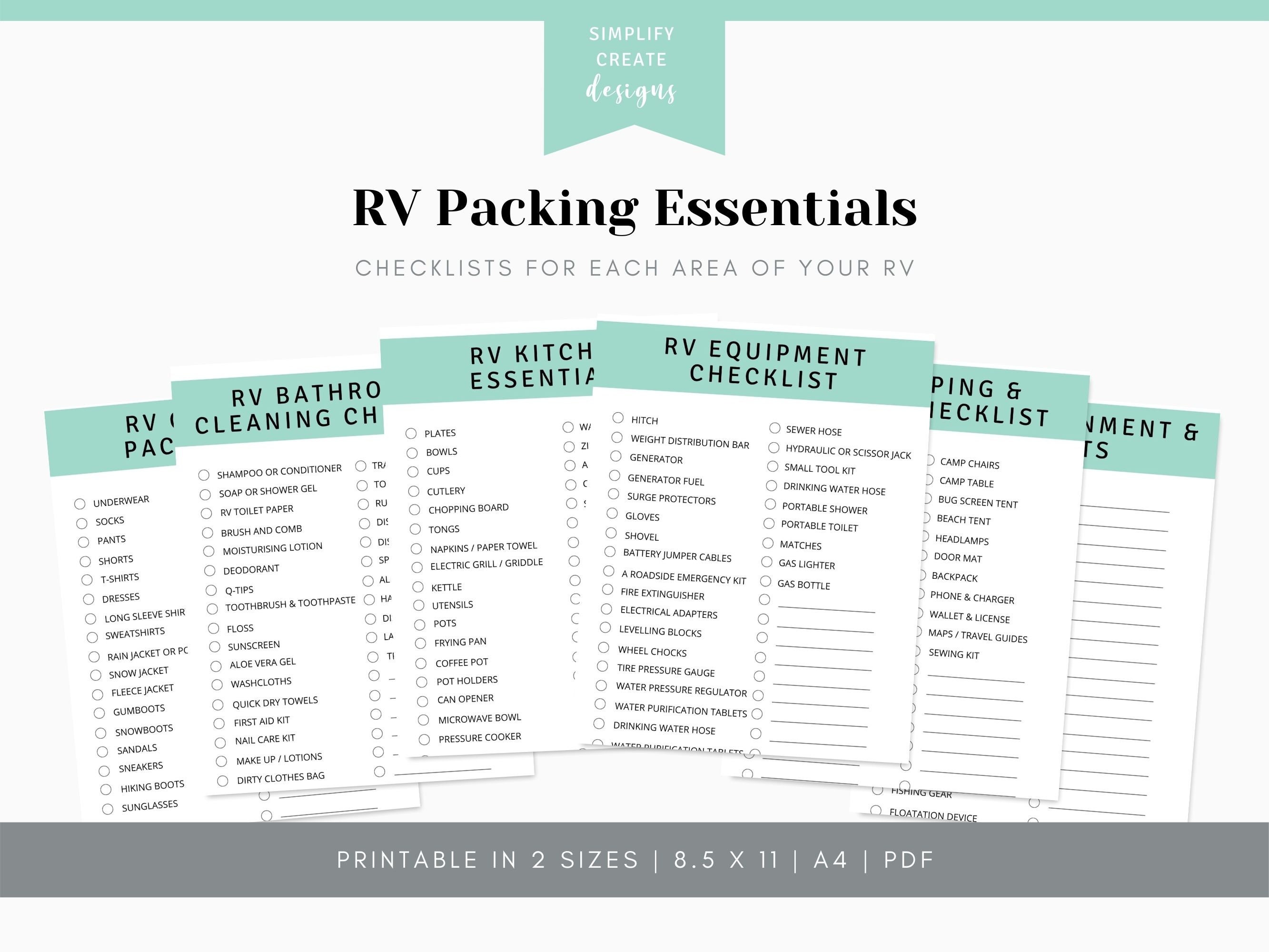 Printable RV Packing List RV Checklist Campervan Packing List Etsy