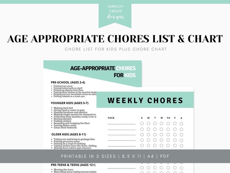 Age Appropriate Chore List &amp; Printable Chore Chart for Kids Printable ...