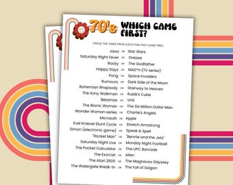 1970s Which Came First Trivia Game 1970s Party Games 70s Birthday Party Printable Party Games 70s Party Game 1970s Birthday Party 70s Trivia