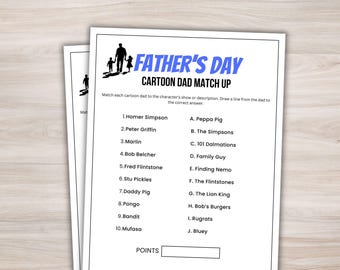 Fathers Day Cartoon Dad Match Up Game Fathers Day Games Printable Fathers Day Activities Fathers Day Party Games Fathers Day Trivia Game