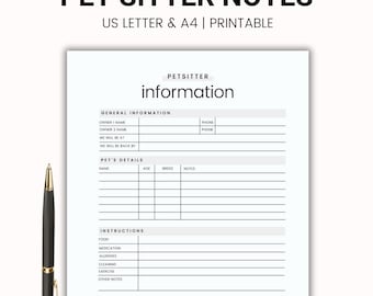 Formulario de cuidado de mascotas Instrucciones imprimibles para el cuidador de mascotas Lista de verificación del cuidador de mascotas Notas imprimibles para el cuidado de mascotas Notas del cuidador de mascotas Cuidador de perros Formulario para el cuidador de gatos