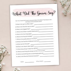 What Did The Groom Say Bridal Shower Game Printable Bachelorette Party Game Hen Party Game Bridal Shower Quiz Wedding Shower Game