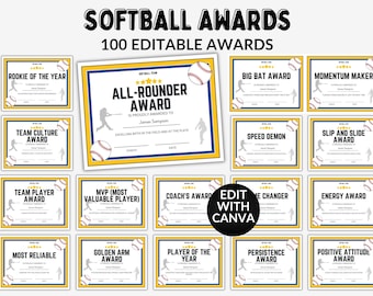 Editable Softball Award Certificates Softball Team Awards End of Season Awards Softball Awards Softball Certificates Funny Team Awards