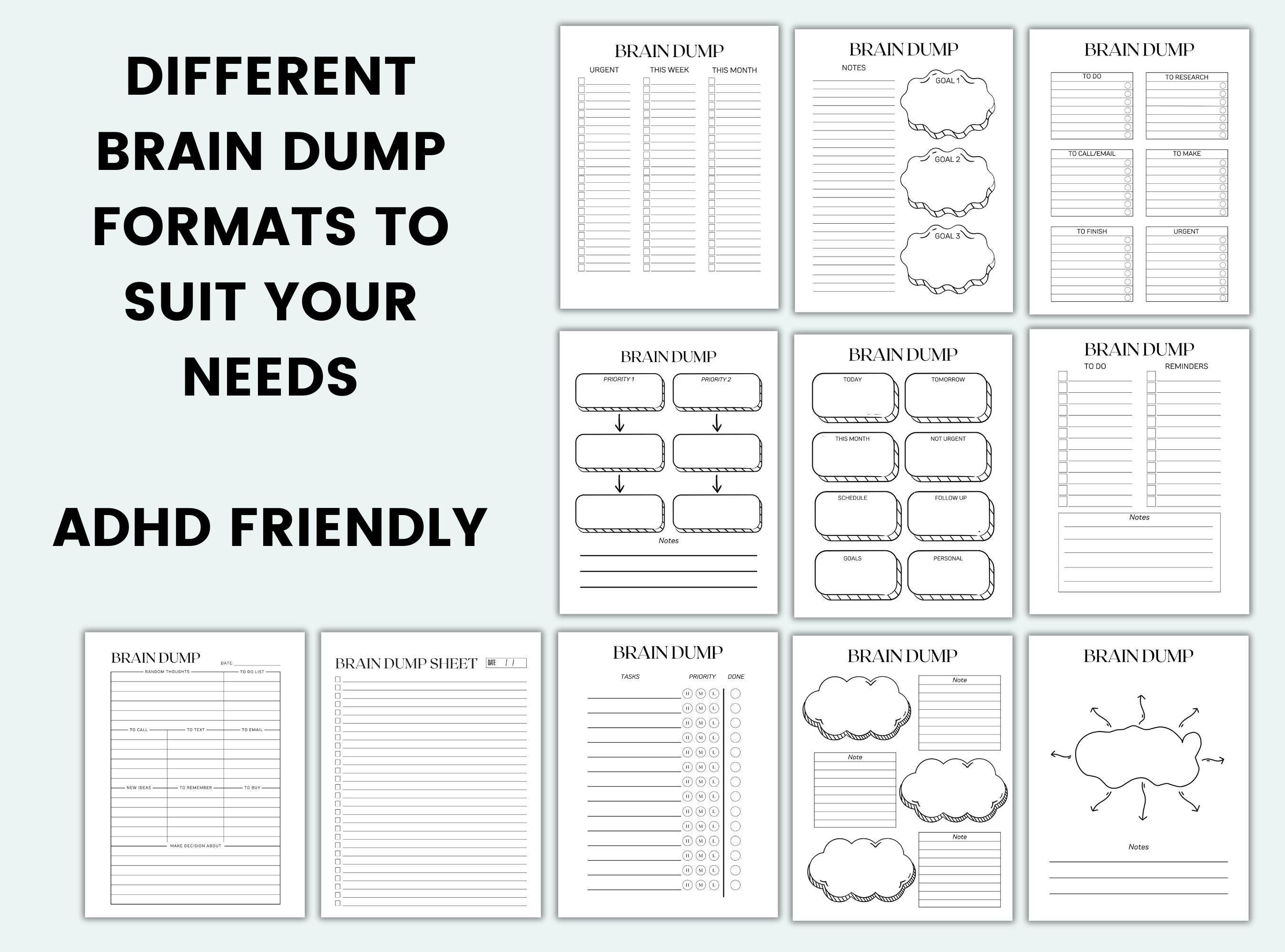 ADHD Brain Dump Planner Printable Brain Dump Templates Executive ...