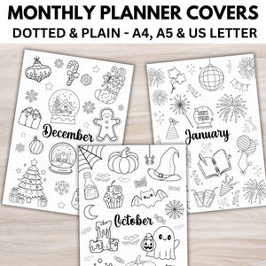 12 Month Title Pages Monthly Cover Monthly Title Page Printable Planner Cover Page Bullet Journal Cover BUJO Template Printable Planner