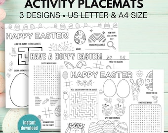 Easter Activity Placemat Printable Easter Coloring Placemat Easter Classroom Activity Mat Easter Placemat for Kids Easter Activity Mat
