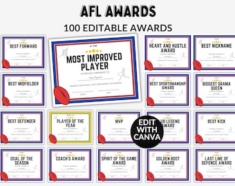 Editable AFL Award Certificates AFL Team Award End of Season Awards Printable Australian Rules Football Awards Aussie Rules Certificate