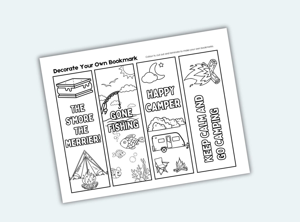 Camping Bookmarks Printable Coloring Bookmarks for Kids Printable ...
