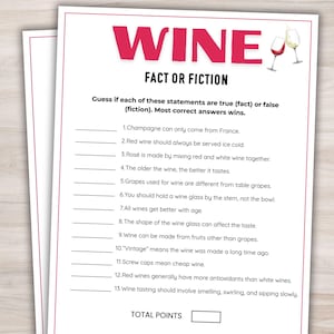 Wine Fact Or Fiction Game Printable Wine Trivia Game Wine Tasting Games Wine Tasting Party Wine Party Game Winery Games Wine Games Wine Quiz