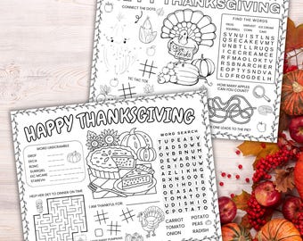 Thanksgiving Activity Placemat Printable Thanksgiving Coloring Placemat Thanksgiving Classroom Activity Mat Thanksgiving Placemat for Kids