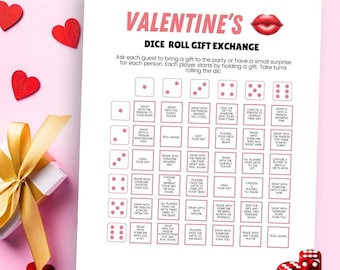 Valentine's Day Dice Roll Gift Exchange Game Printable Valentine's Day Party Game Valentine's Dice Game Gift Exchange