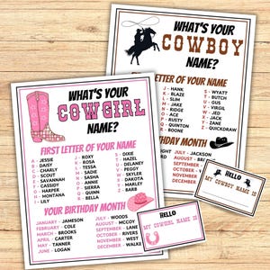 What&#39;s Your Cowboy Name Whats Your Cowgirl Name Bundle Printable Cowboy Party Game Western Birthday Party Western Party Cowgirl Party Game