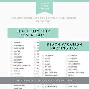 Beach Packing List Printable Beach Vacation Packing List Instant ...