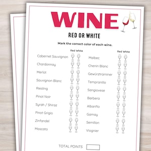 Red or White Wine Game Printable Wine Trivia Game Wine Tasting Games Wine Tasting Party Wine Party Game Winery Games Wine Games Wine Quiz