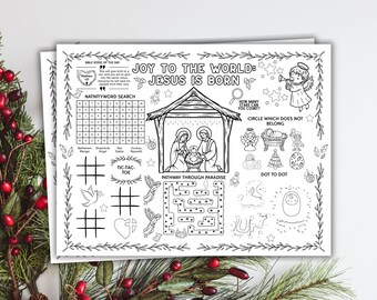 Christmas Nativity Activity Placemat Kids Christmas Activity Christmas Coloring Sheet Sunday School Kids Activity Bible Games Birth Of Jesus