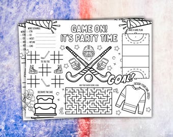 Hockey Party Activity Placemat Printable Ice Hockey Coloring Placemat Hockey Party Activities Hockey Party Favor Hockey Birthday Party