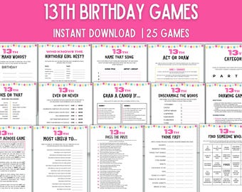 Paquete de juegos para fiesta de cumpleaños número 13 Actividades para fiestas de pijamas Juegos para fiestas de adolescentes Juegos para fiestas de cumpleaños de 13 años Juegos para fiestas de 13 años Fiesta para preadolescentes
