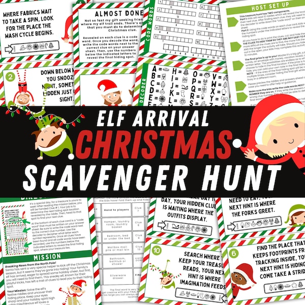 Elf Aankomst Scavenger Hunt Afdrukbare Kerst Elf Scavenger Hunt Voor Kinderen Kerst Treasure Hunt Kids Elf Activiteiten Kerst Spelletjes