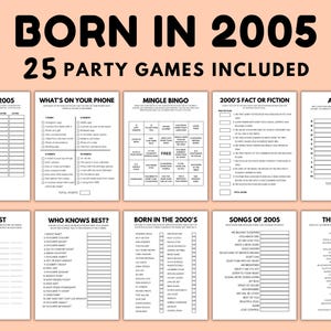 20th Birthday Games Printable Born In 2005 Games Born In 2005 Birthday Games 20th Birthday Game Bundle 20th Birthday Party Games 2005 Trivia