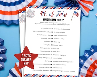 4th Of Jul Trivia Welches zuerst am 4. Juli kam Bündel Patriotische Spiele Partyspiele am 4. Juli Unabhängigkeitstag Partyspiele Spiel am 4. Juli
