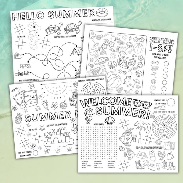 Summer Activity Placemat Printable Summer Coloring Placemats Summer Activities For Kids Printable Summer Activity Bundle