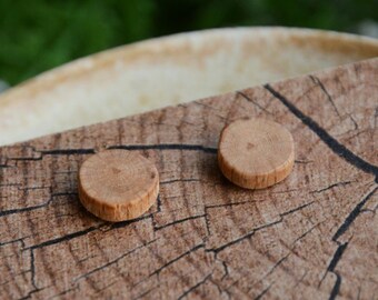 Minimalist and raw wooden mens ear studs made from natural wood, Real organic wood jewelry