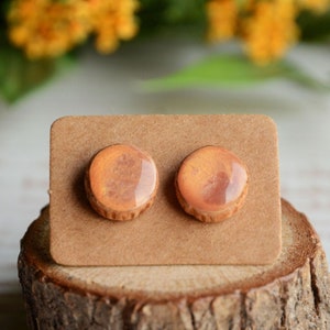 Oranje oorbellen geïnspireerd op de woestijn, Handgeschilderde houten oorbellen van gerecyclede boomschijf, Sieraden van MyPieceOfWood