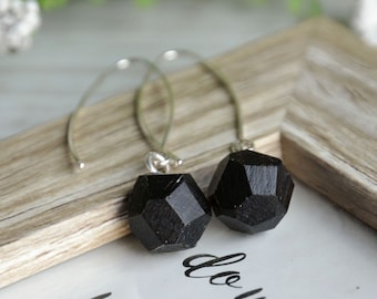 Black long earrings diamonds inspired, Black nugget earrings, Forest diamonds jewelry, Black wood earrings, Stylish black jewelry