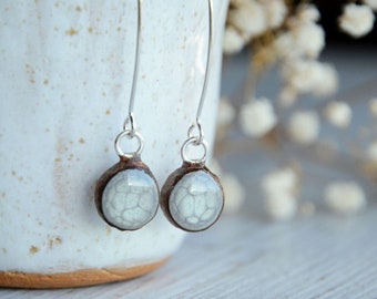 Long gray dangle earrings made from wood and sterling silver - Fish hook grey earrings metallic grey jewelry