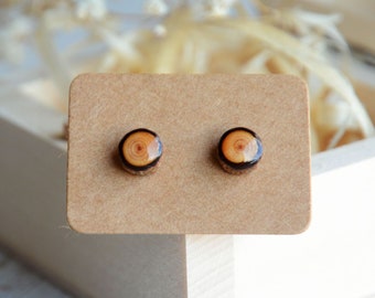 Small wooden ear studs, Miniature twig earrings, Piece of nature jewelry, Real wood forest stud earrings