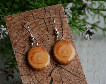 Spruce wood earrings, Jewelry made from natural timber and silver, Earthy rough woodland jewelry, Forest lover gifts