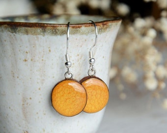 Yellow mustard dangle earrings - Hand painted jewelry - Reclaimed timber and sterling silver - Sunny jewelry